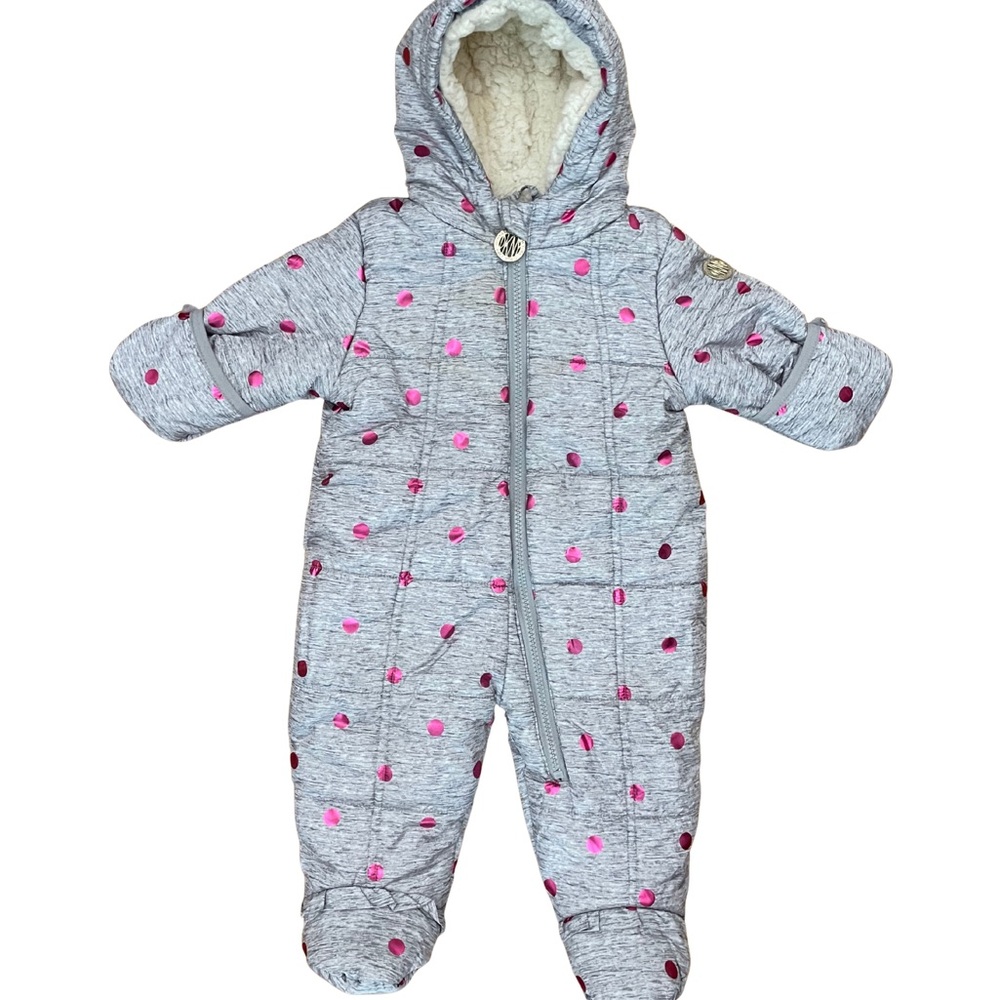 DKNY Baby Girl Pink Puffer Pram Snowsuit Hooded Winter Bodysuit Size 3-6Months